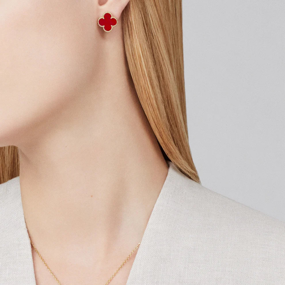Clover Stud Earrings Red