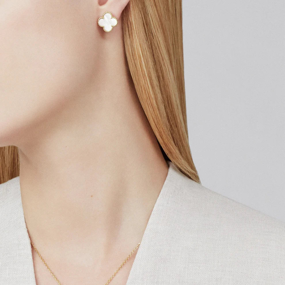 Clover Stud Earrings White