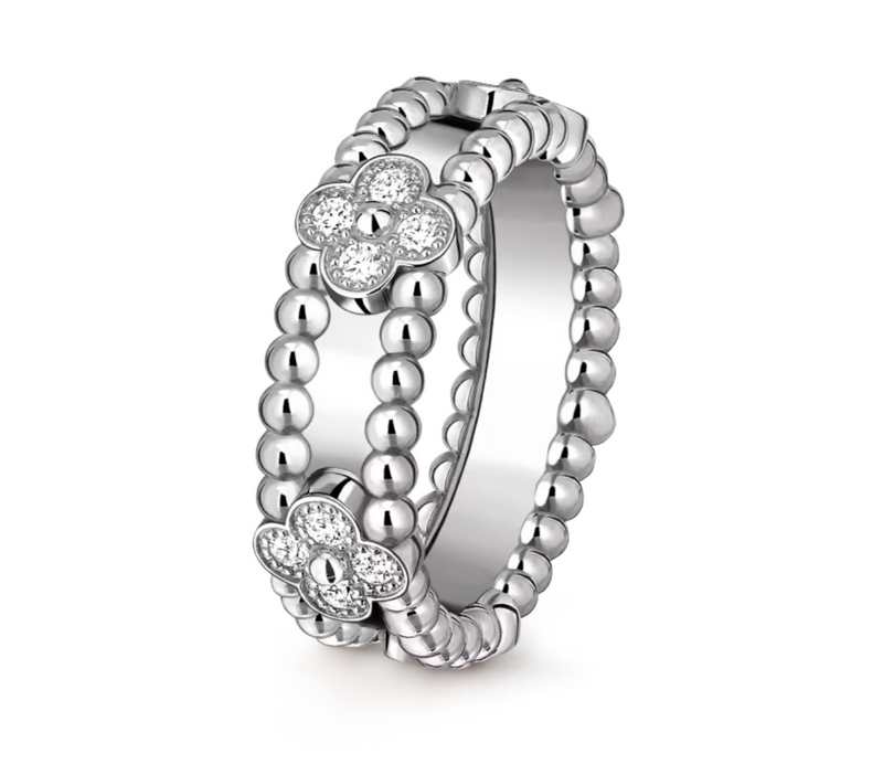Clover Beaded Ring Silver