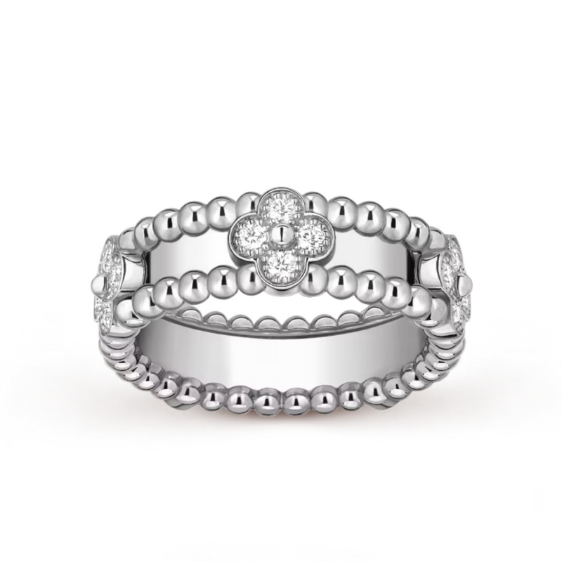 Clover Beaded Ring Silver